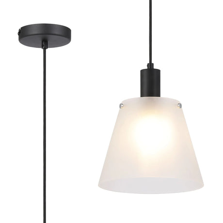 Mattson Single Pendant, 25cm x 15cm Shade, 1 x E27, Sand Black/Frosted White Glass Shade