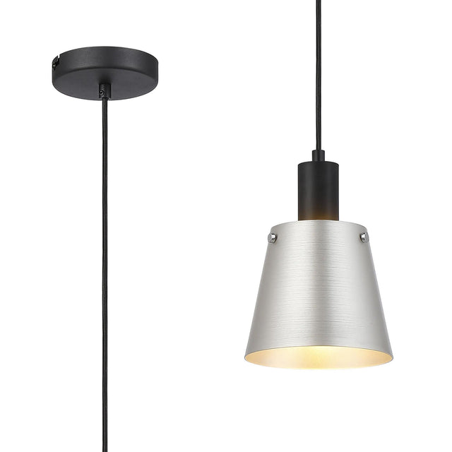Mattson Single Pendant, 16cm x 14cm Shade, 1 x E27, Sand Black/Light Grey/Silver Metal Shade