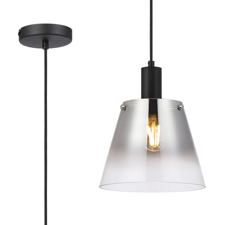 Mattson Single Pendant, 25cm x 15cm Shade, 1 x E27, Sand Black/Smoke Faded Glass Shade