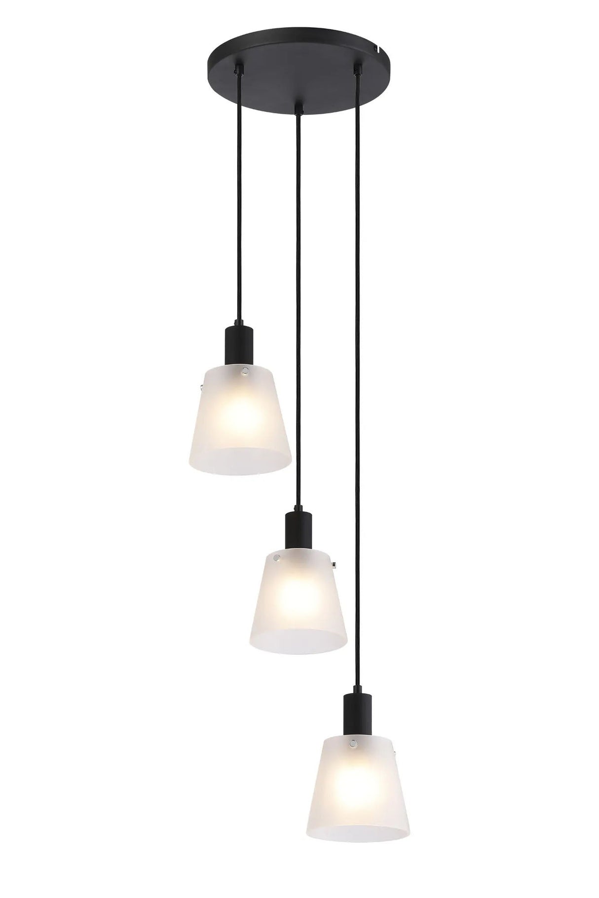 Mattson Round Pendant, 16cm x 14cm Shade, 3 x E27, Sand Black/Frosted White Glass Shade