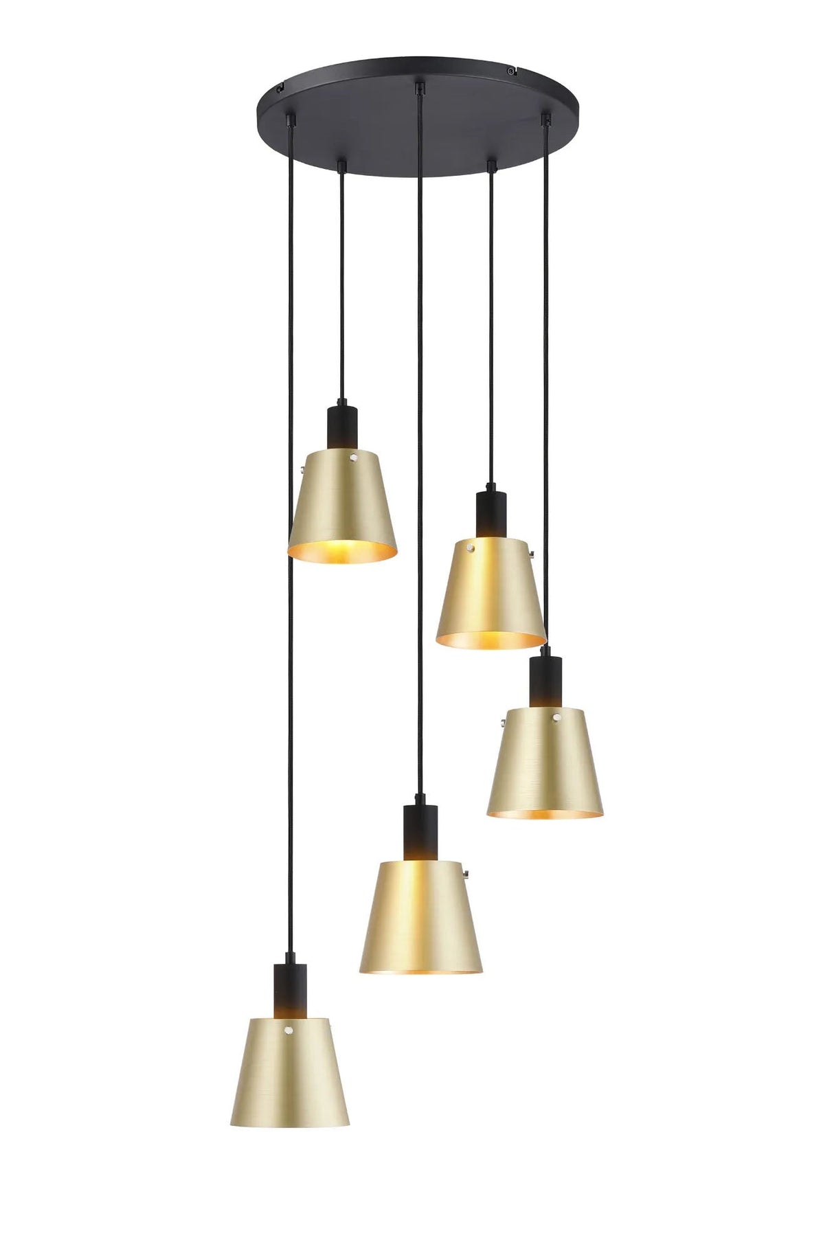 Mattson Round Pendant, 16cm x 14cm Shade, 5 x E27, Sand Black/Brass/Gold Metal Shade