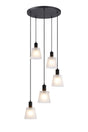 Mattson Round Pendant, 16cm x 14cm Shade, 5 x E27, Sand Black/Frosted White Glass Shade