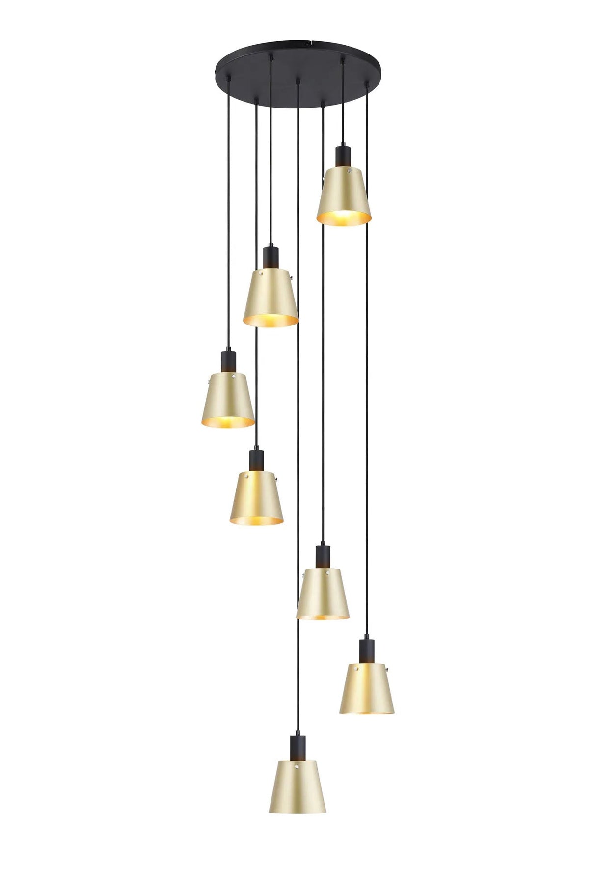 Mattson Round Pendant, 16cm x 14cm Shade, 7 x E27, Sand Black/Brass/Gold Metal Shade