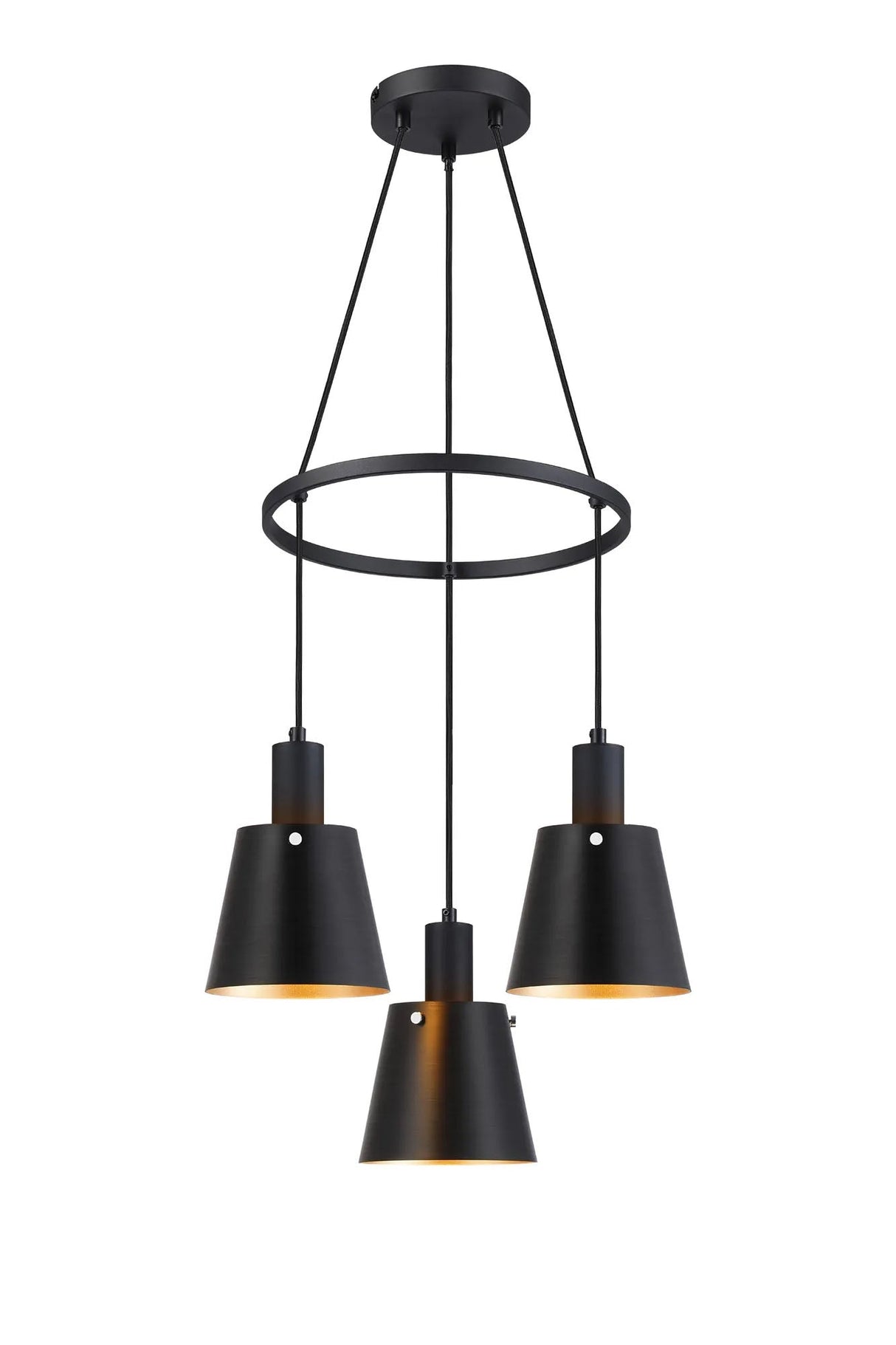 Mattson Ring Pendant, 16cm x 14cm Shade, 3 x E27, Sand Black/Black/Gold Metal Shade