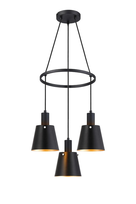 Mattson Ring Pendant, 16cm x 14cm Shade, 3 x E27, Sand Black/Black/Gold Metal Shade