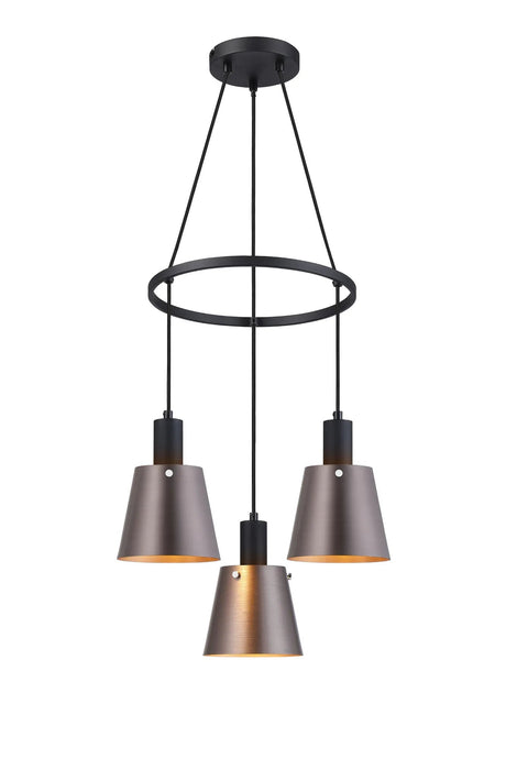 Mattson Ring Pendant, 16cm x 14cm Shade, 3 x E27, Sand Black/Brown/Copper Metal Shade