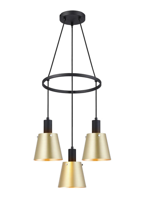 Mattson Ring Pendant, 16cm x 14cm Shade, 3 x E27, Sand Black/Brass/Gold Metal Shade