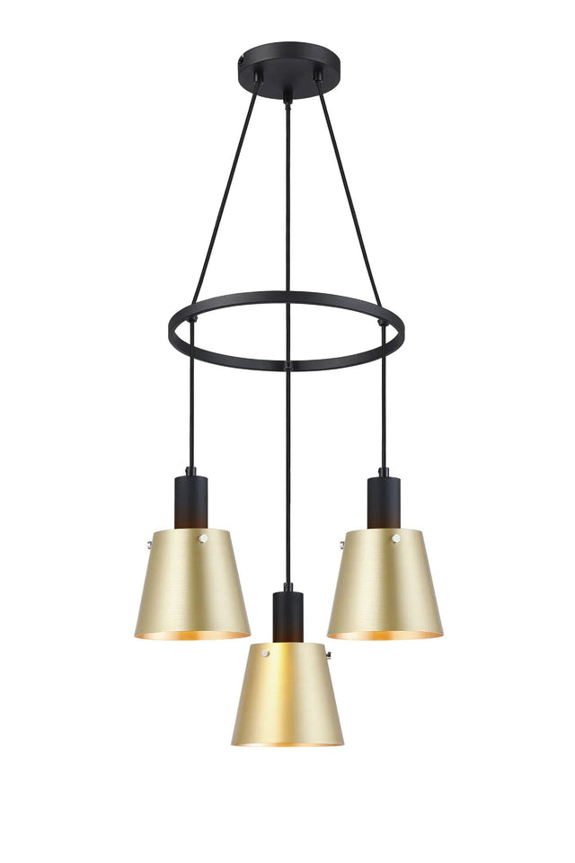 Mattson Ring Pendant, 16cm x 14cm Shade, 3 x E27, Sand Black/Brass/Gold Metal Shade