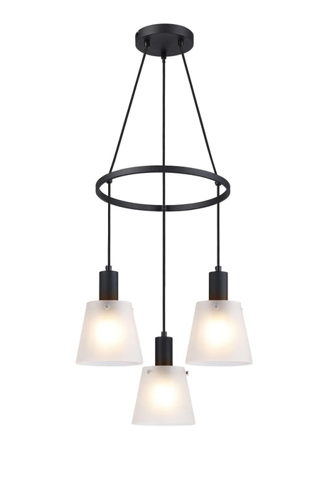 Mattson Ring Pendant, 16cm x 14cm Shade, 3 x E27, Sand Black/Frosted White Glass Shade