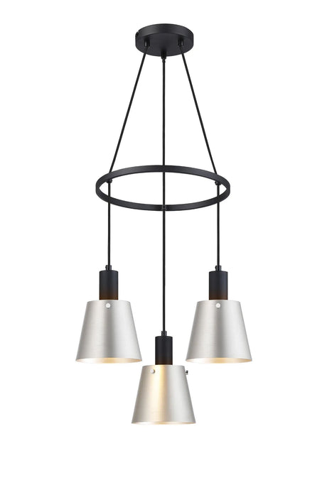 Mattson Ring Pendant, 16cm x 14cm Shade, 3 x E27, Sand Black/Light Grey/Silver Metal Shade