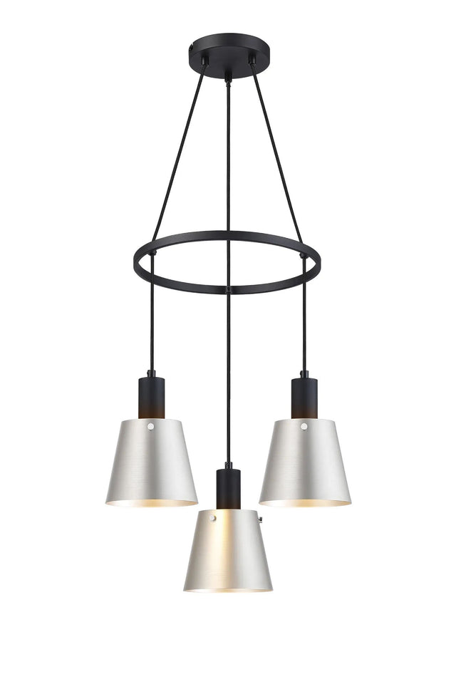 Mattson Ring Pendant, 16cm x 14cm Shade, 3 x E27, Sand Black/Light Grey/Silver Metal Shade