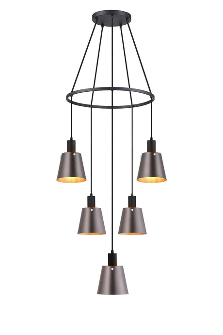 Mattson Ring Pendant, 16cm x 14cm Shade, 5 x E27, Sand Black/Brown/Copper Metal Shade