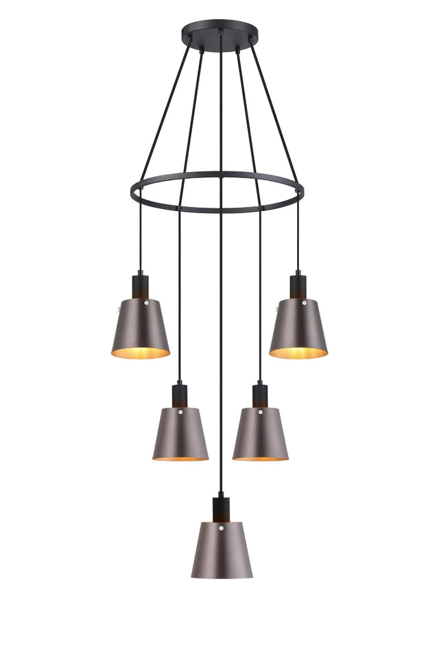 Mattson Ring Pendant, 16cm x 14cm Shade, 5 x E27, Sand Black/Brown/Copper Metal Shade
