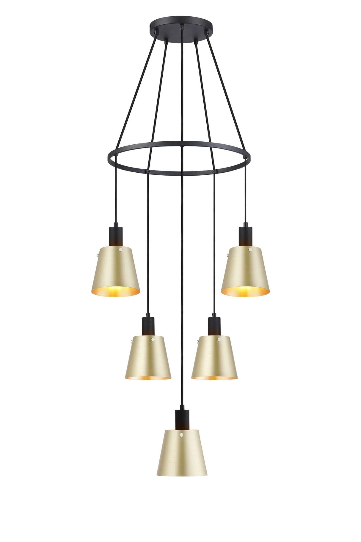 Mattson Ring Pendant, 16cm x 14cm Shade, 5 x E27, Sand Black/Brass/Gold Metal Shade