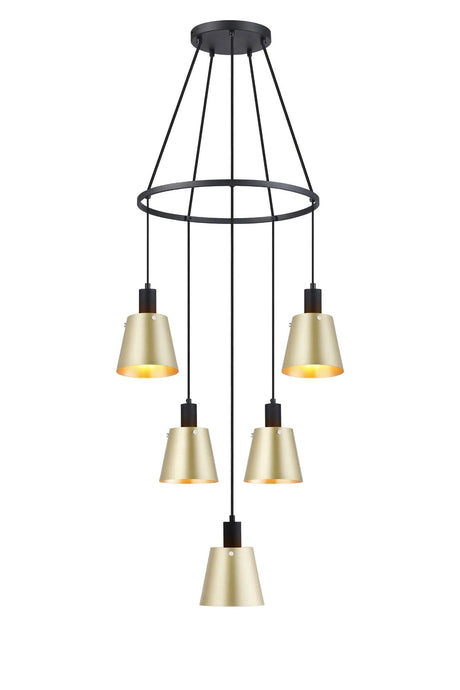 Mattson Ring Pendant, 16cm x 14cm Shade, 5 x E27, Sand Black/Brass/Gold Metal Shade
