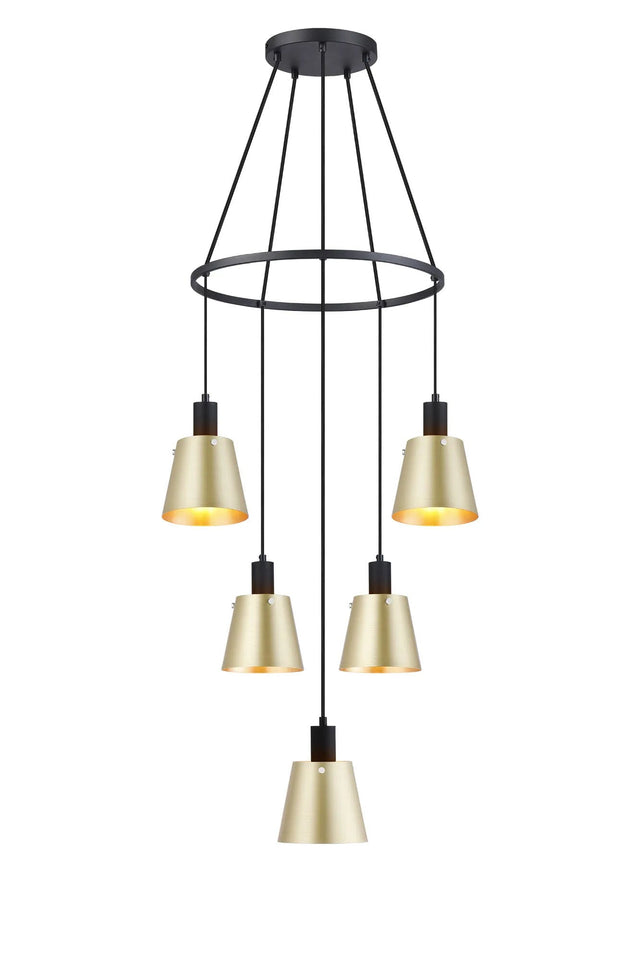 Mattson Ring Pendant, 16cm x 14cm Shade, 5 x E27, Sand Black/Brass/Gold Metal Shade