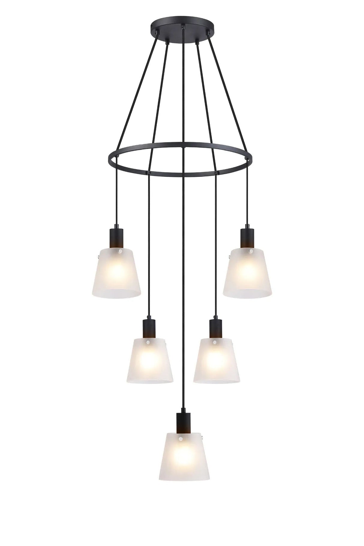 Mattson Ring Pendant, 16cm x 14cm Shade, 5 x E27, Sand Black/Frosted White Glass Shade