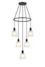 Mattson Ring Pendant, 16cm x 14cm Shade, 5 x E27, Sand Black/Frosted White Glass Shade