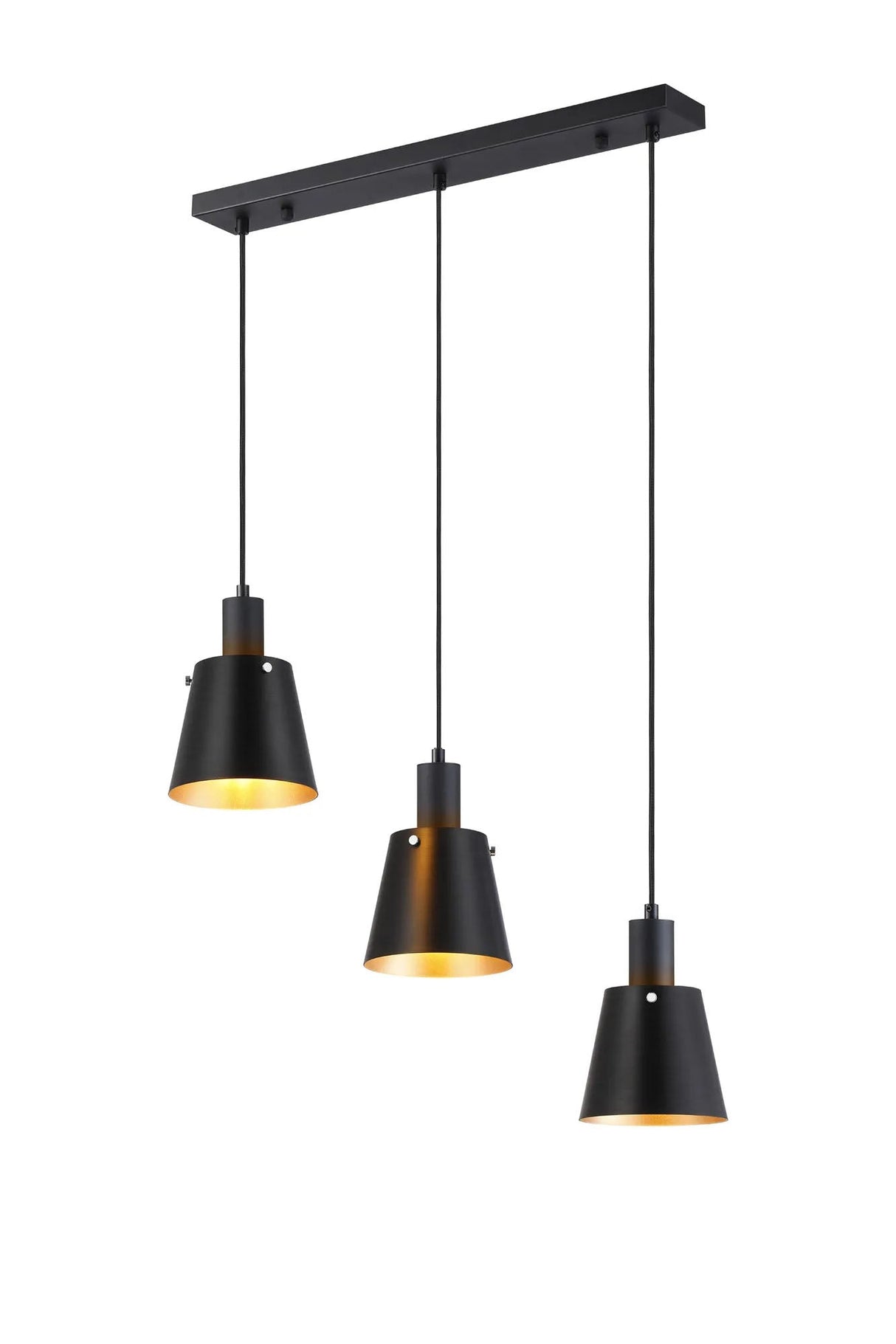 Mattson Linear Pendant, 16cm x 14cm Shade, 3 x E27, Sand Black/Black/Gold Metal Shade