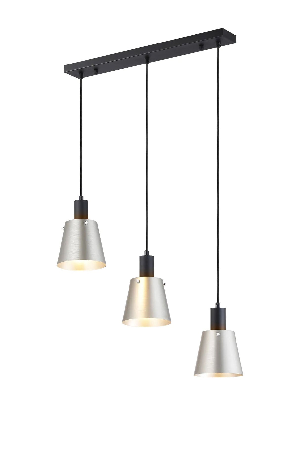 Mattson Linear Pendant, 16cm x 14cm Shade, 3 x E27, Sand Black/Light Grey/Silver Metal Shade