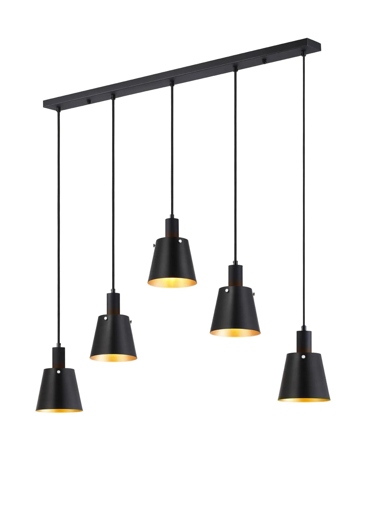 Mattson Linear Pendant, 16cm x 14cm Shade, 5 x E27, Sand Black/Black/Gold Metal Shade