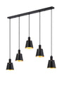 Mattson Linear Pendant, 16cm x 14cm Shade, 5 x E27, Sand Black/Black/Gold Metal Shade