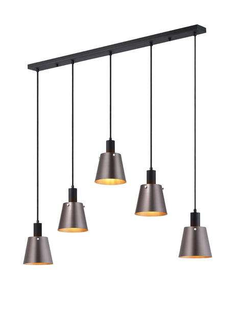 Mattson Linear Pendant, 16cm x 14cm Shade, 5 x E27, Sand Black/Brown/Copper Metal Shade