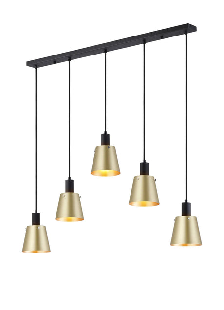 Mattson Linear Pendant, 16cm x 14cm Shade, 5 x E27, Sand Black/Brass/Gold Metal Shade