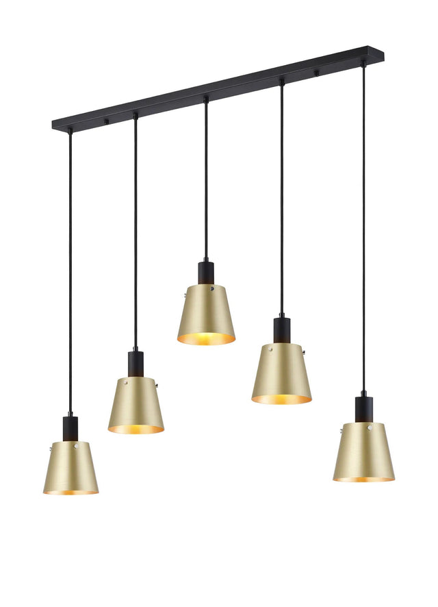 Mattson Linear Pendant, 16cm x 14cm Shade, 5 x E27, Sand Black/Brass/Gold Metal Shade