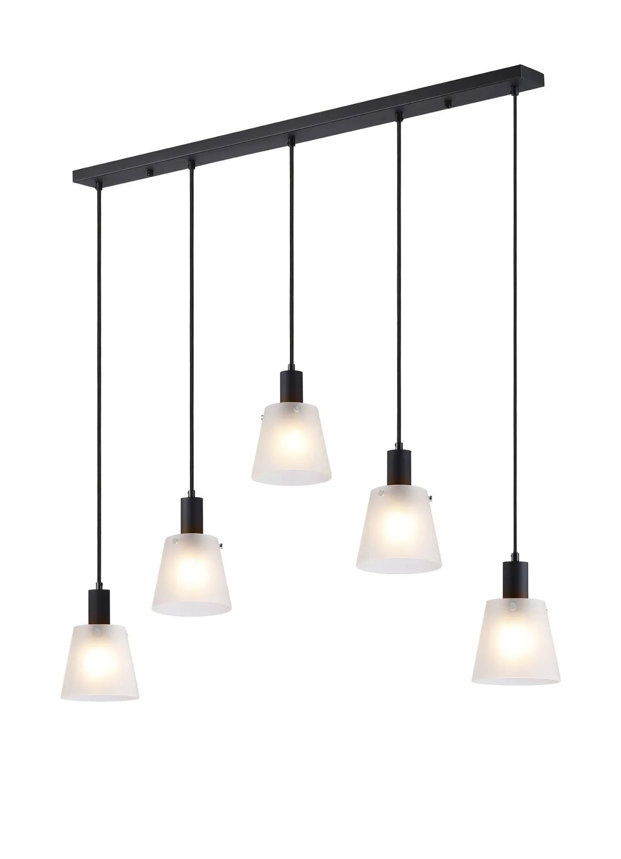 Mattson Linear Pendant, 16cm x 14cm Shade, 5 x E27, Sand Black/Frosted White Glass Shade