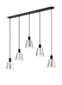 Mattson Linear Pendant, 16cm x 14cm Shade, 5 x E27, Sand Black/Light Grey/Silver Metal Shade