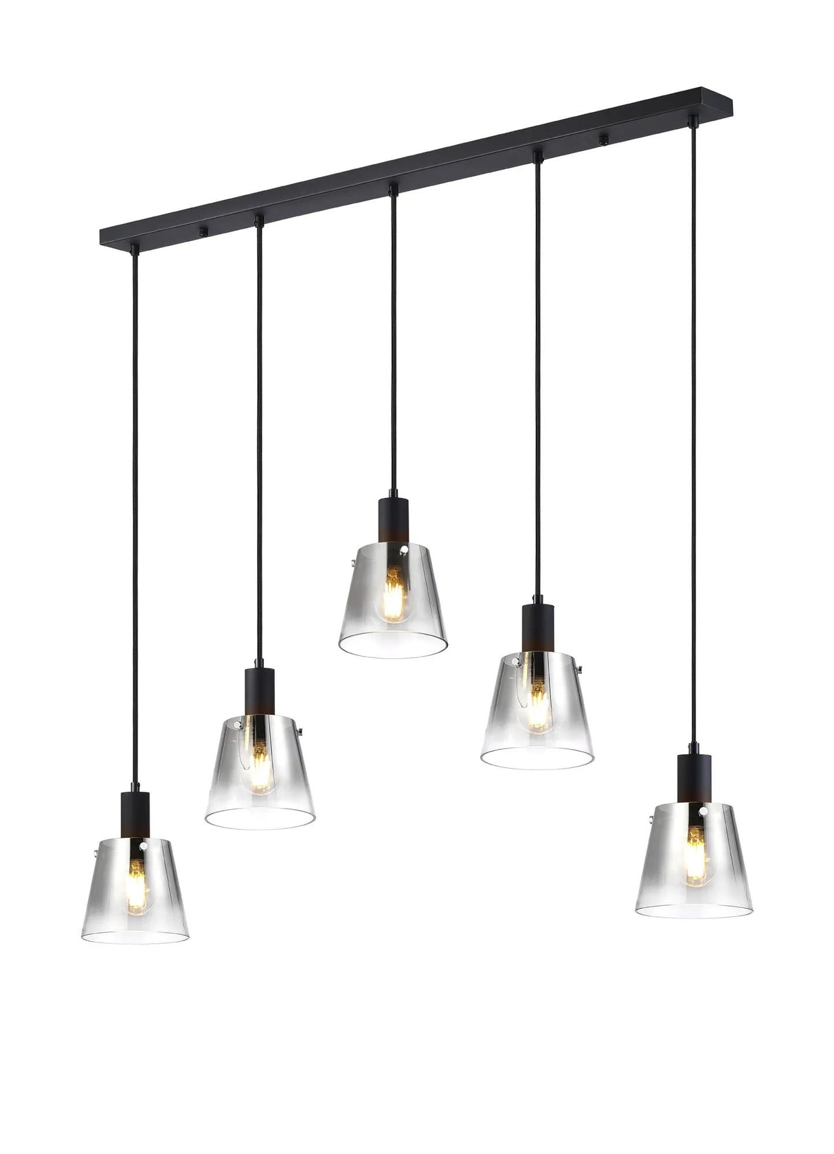 Mattson Linear Pendant, 16cm x 14cm Shade, 5 x E27, Sand Black/Smoke Faded Glass Shade