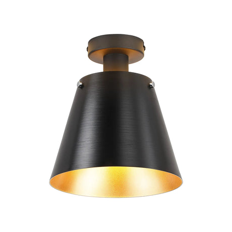 Mattson Ceiling Light, 23cm x 18cm Shade, 1 x E27, Sand Black/Black/Gold Metal Shade