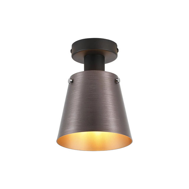 Mattson Ceiling Light, 16cm x 14cm Shade, 1 x E27, Sand Black/Brown/Copper Metal Shade