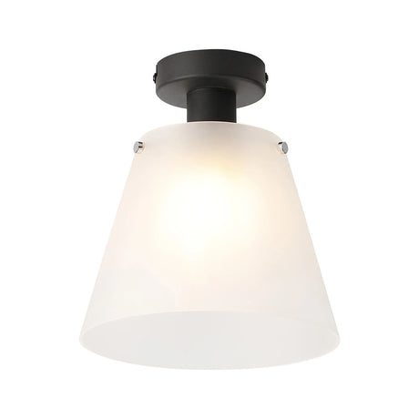 Mattson Ceiling Light, 25cm x 15cm Shade, 1 x E27, Sand Black/Frosted White Glass Shade