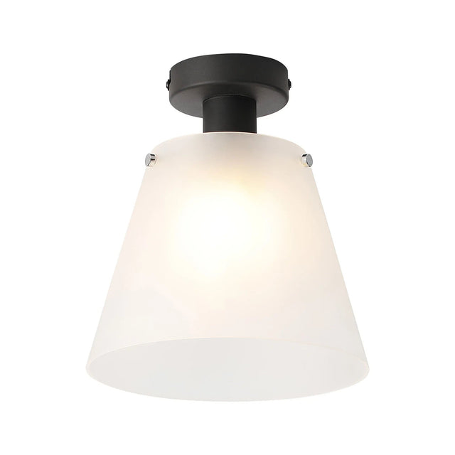 Mattson Ceiling Light, 25cm x 15cm Shade, 1 x E27, Sand Black/Frosted White Glass Shade