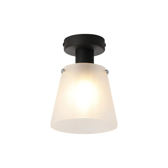 Mattson Ceiling Light, 16cm x 14cm Shade, 1 x E27, Sand Black/Frosted White Glass Shade