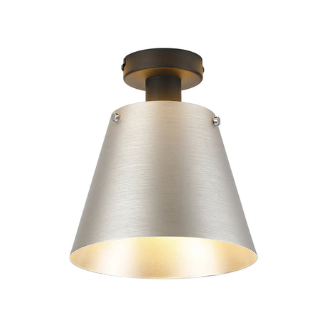 Mattson Ceiling Light, 23cm x 18cm Shade, 1 x E27, Sand Black/Light Grey/Silver Metal Shade