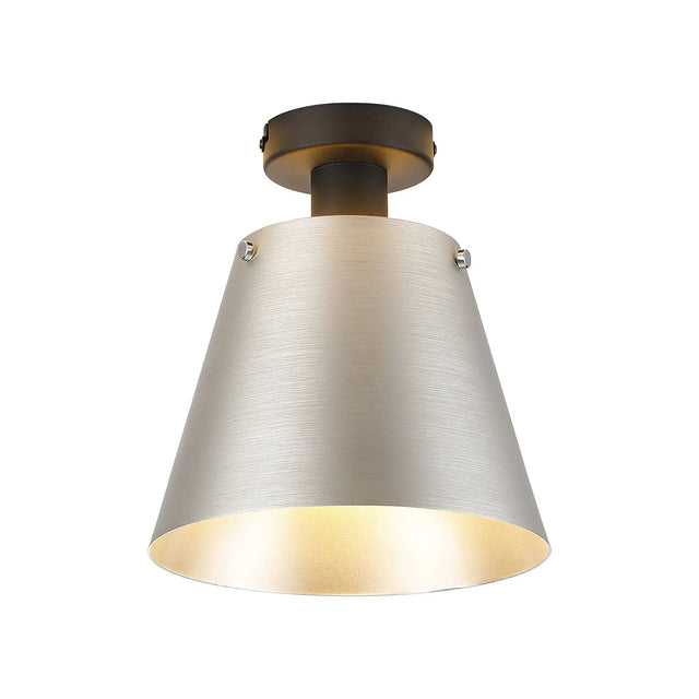 Mattson Ceiling Light, 23cm x 18cm Shade, 1 x E27, Sand Black/Light Grey/Silver Metal Shade