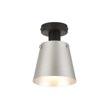 Mattson Ceiling Light, 16cm x 14cm Shade, 1 x E27, Sand Black/Light Grey/Silver Metal Shade
