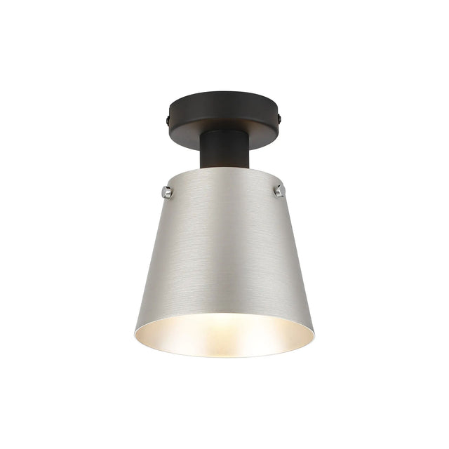 Mattson Ceiling Light, 16cm x 14cm Shade, 1 x E27, Sand Black/Light Grey/Silver Metal Shade