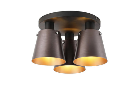 Mattson Round Ceiling Light, 16cm x 14cm Shade, 3 x E27, Sand Black/Brown/Copper Metal Shade