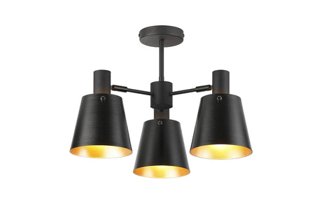 Mattson Semi Ceiling x Adjustable Arms, 16cm x 14cm Shade, 3 x E27, Sand Black/Black/Gold Metal Shade