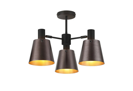 Mattson Semi Ceiling x Adjustable Arms, 16cm x 14cm Shade, 3 x E27, Sand Black/Brown/Copper Metal Shade