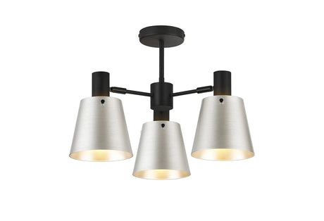 Mattson Semi Ceiling x Adjustable Arms, 16cm x 14cm Shade, 3 x E27, Sand Black/Light Grey/Silver Metal Shade