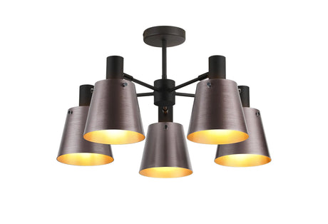 Mattson Semi Ceiling x Adjustable Arms, 16cm x 14cm Shade, 5 x E27, Sand Black/Brown/Copper Metal Shade