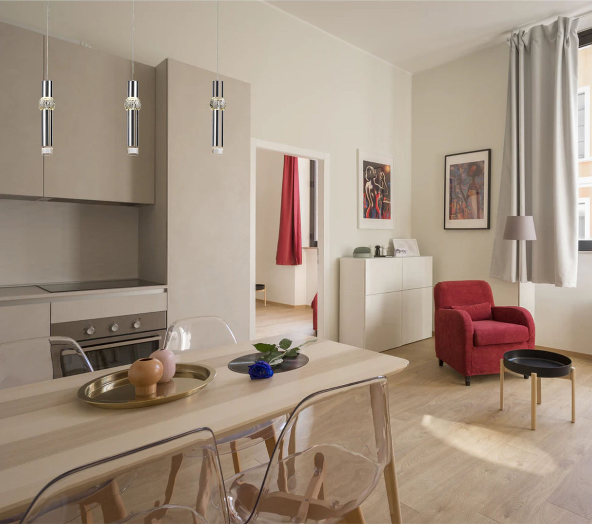 Mclvor 3 Light Round Pendant, 3 x 5W LED, 3000K, 268lm, Polished Chrome, 3yrs Warranty