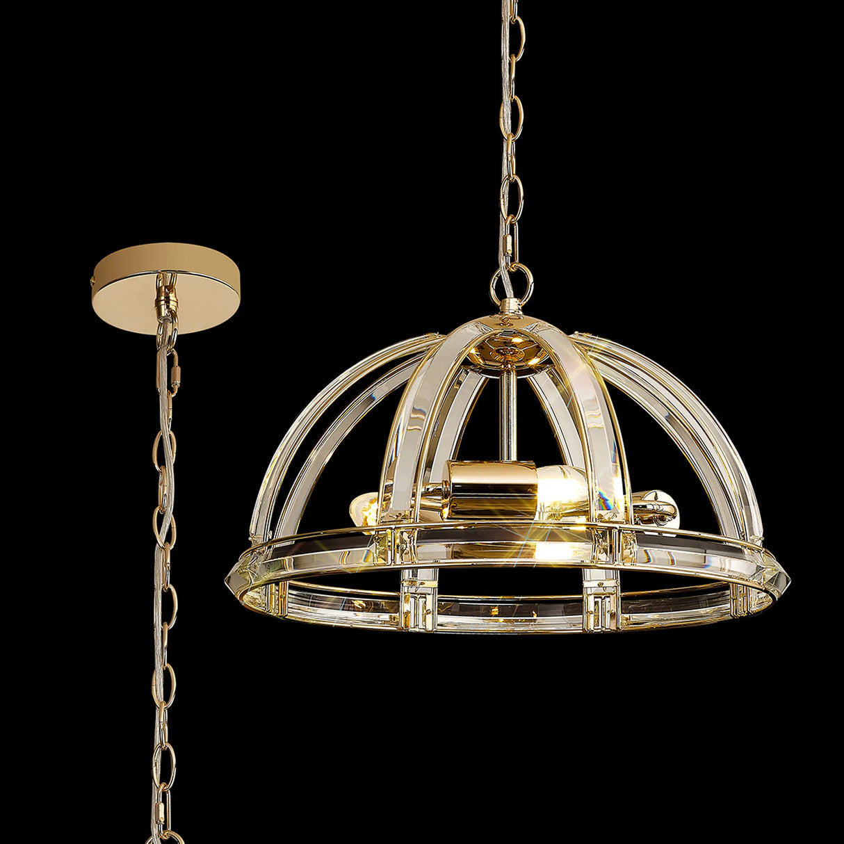 Ellison Medium Dome Pendant, 3 x E27, French Gold