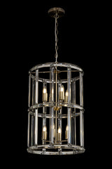 Ellison Medium Round Column Pendant, 8 x E27, Antique Brass