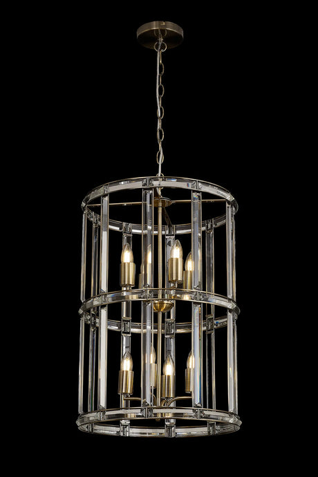Ellison Medium Round Column Pendant, 8 x E27, Antique Brass